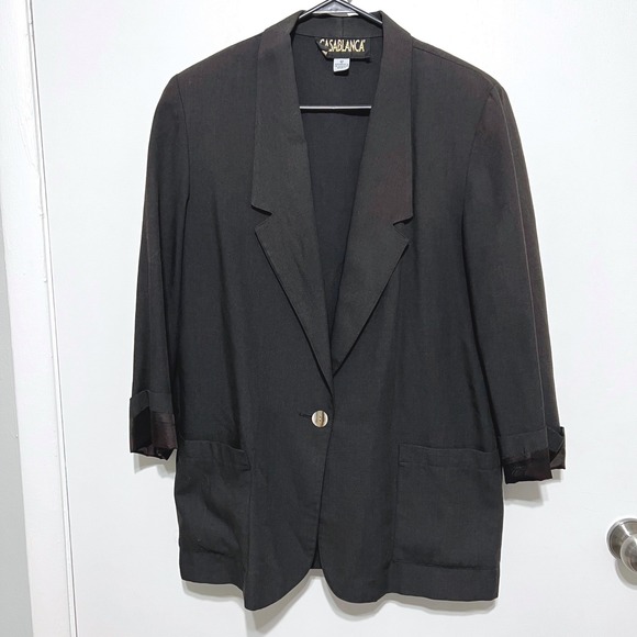 casablanca Jackets & Blazers - Vintage Casablanca Womens Blazer Size 12 Black Single Button Cuffed Classic Chic